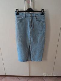 Gonna di jeans casual a vita alta con spacchi