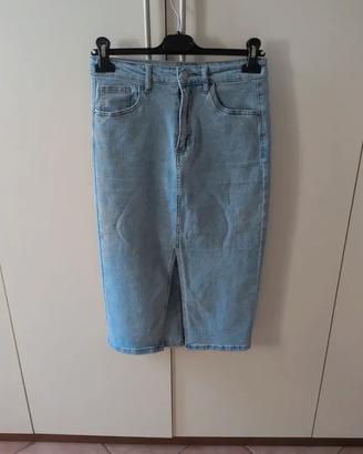 Gonna di jeans casual a vita alta con spacchi