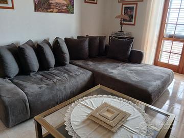 Divano con chaise-longue in microfibra grigio scur