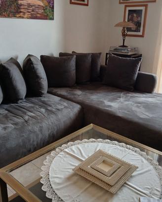 Divano con chaise-longue in microfibra grigio scur
