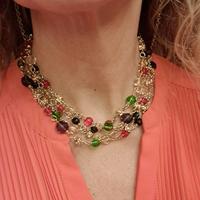 Collana acciaio dorato e cristalli rosa cipria