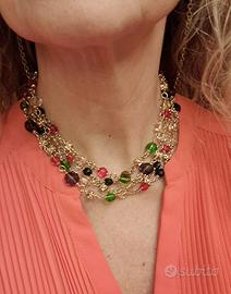 Collana acciaio dorato e cristalli rosa cipria