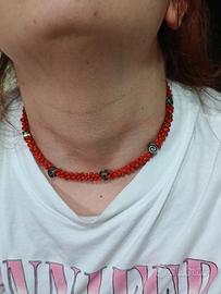 girocollo corallo rosso naturale e argento 925