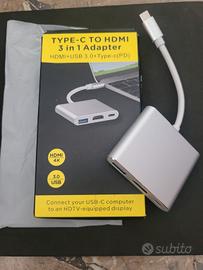 Adattatore 3 in 1 Adapter USB C to HDMI 4K USB 3.0