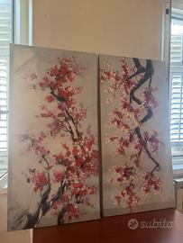 Set 2 quadri orizzontali fiori ciliegio