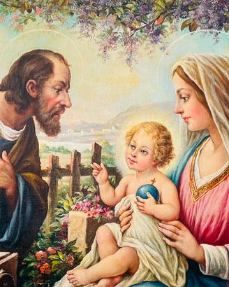 Sacra Famiglia olio su tela di Giotto Lamponi -