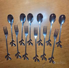 6 cucchiaini e 6 forchettine foglia