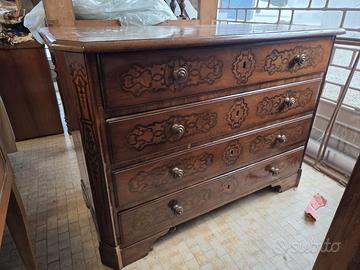 CASSETTIERA CON RIBALTA INIZI '800 IN NOCE INTARSI