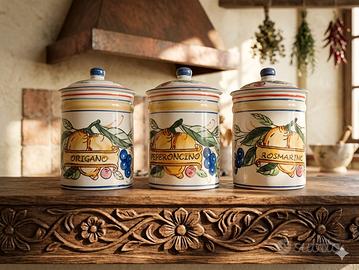 Set 3 Barattoli Spezie in Ceramica Decorata a Mano