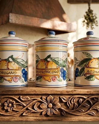 Set 3 Barattoli Spezie in Ceramica Decorata a Mano