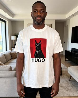 T-shirt HUGO Uomo Bianca con Stampa Dobermann
