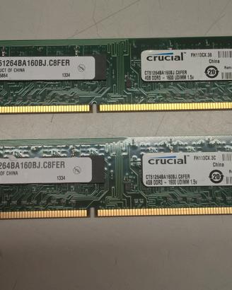 Banchi di RAM DDR3 da 4 GB 1600MHz Crucial