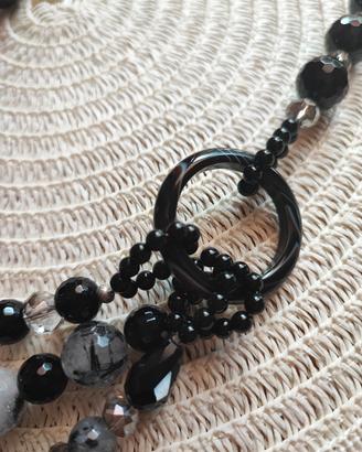 collana in onice nero e agata grigia