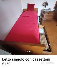 Letto singolo in legno con 2 cassetti e materasso 