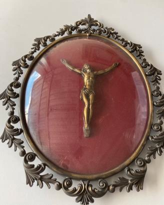 Crocifisso Bronzo in Cornice Ovale Vetro Bombato
