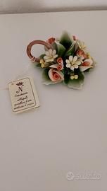 Porta candela con fiori Capodimonte, ceramica 