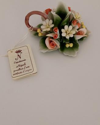 Porta candela con fiori Capodimonte, ceramica 