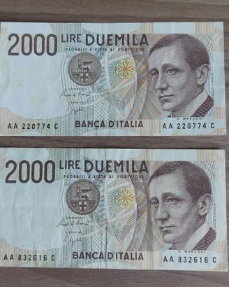 lotto 2 banconote 2000 Lire G. Marconi serie AA