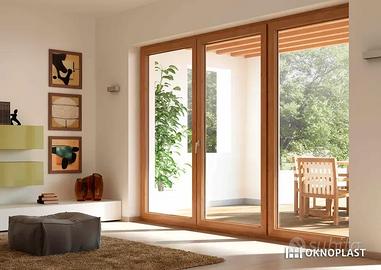 VETRATA IN PVC COLORE NOCE CHIARO TRE ANTE