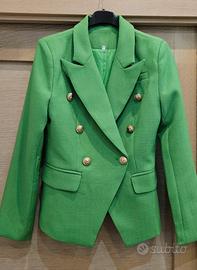 Blazer verde acceso con bottoni testa di leone
