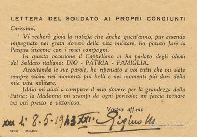 WW2 - Lettera del soldato ai propri congiunti