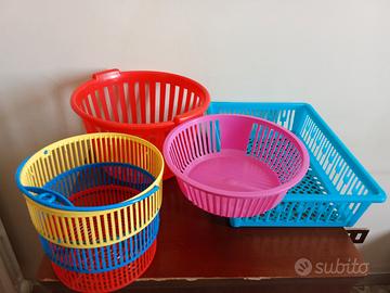 Lotto 4 cesti organizer vintage plastica anni 80 
