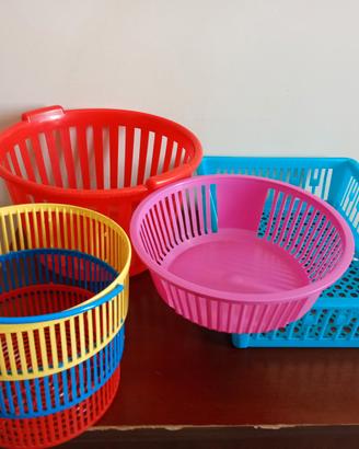 Lotto 4 cesti organizer vintage plastica anni 80 