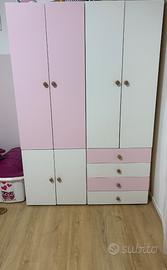 Armadio bambina bianco e rosa
