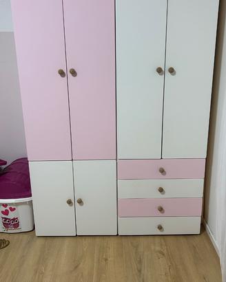 Armadio bambina bianco e rosa