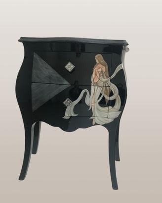 Coppia Comodini in legno massello decorati a mano