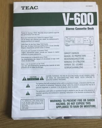 User manual italiano piastra Teac V-600