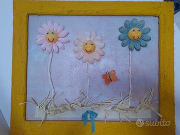 Quadro artiginale in carta pesta con cornice legno