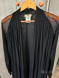 Cardigan Lungo Fuzzi in Tulle Mesh Nero