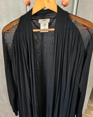Cardigan Lungo Fuzzi in Tulle Mesh Nero