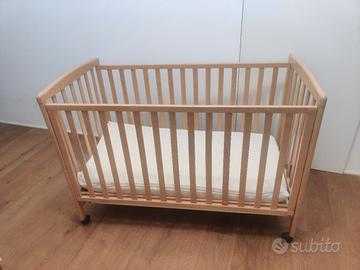 Culla per neonati in legno con ruote + Materasso 