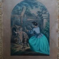 Xilografia Donna con bambino Vintage fine 800