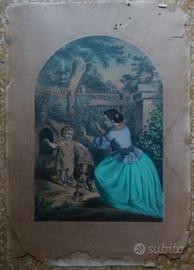 Xilografia Donna con bambino Vintage fine 800