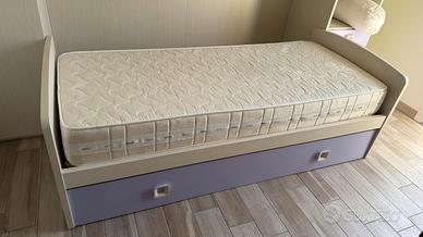 Letto singolo con materasso e rete doghe legno