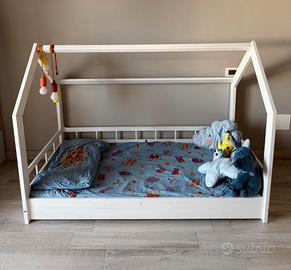 Letto a casetta Montessori per bambini + materasso