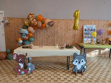 set decorazione festa bambino tema bosco foresta