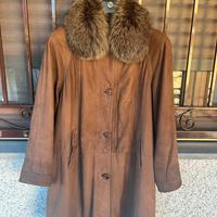 Cappotto in pelle con pelliccia, donna taglia 42