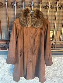 Cappotto in pelle con pelliccia, donna taglia 42
