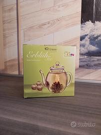 Teiera in vetro fatta a mano con fiori di te'