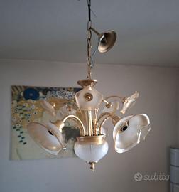 Lampadario Vintage a 10 bracci 5 luci vetro metall