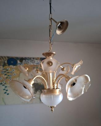 Lampadario Vintage a 10 bracci 5 luci vetro metall