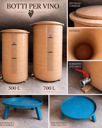 Botti vino 500 e 700 litri con basi e rubinetti