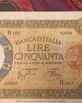 banconota  50lire 29 04 1940 num. seriale 2000