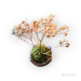 Mini Kokedama Artigianale con Fiori Secchi