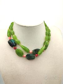 Collana Giada -PERIDOTO, DIASPRO, CORALLO bamboo