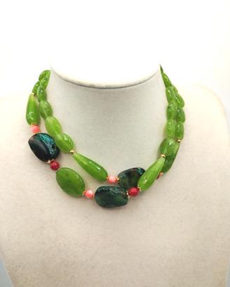 Collana Giada -PERIDOTO, DIASPRO, CORALLO bamboo